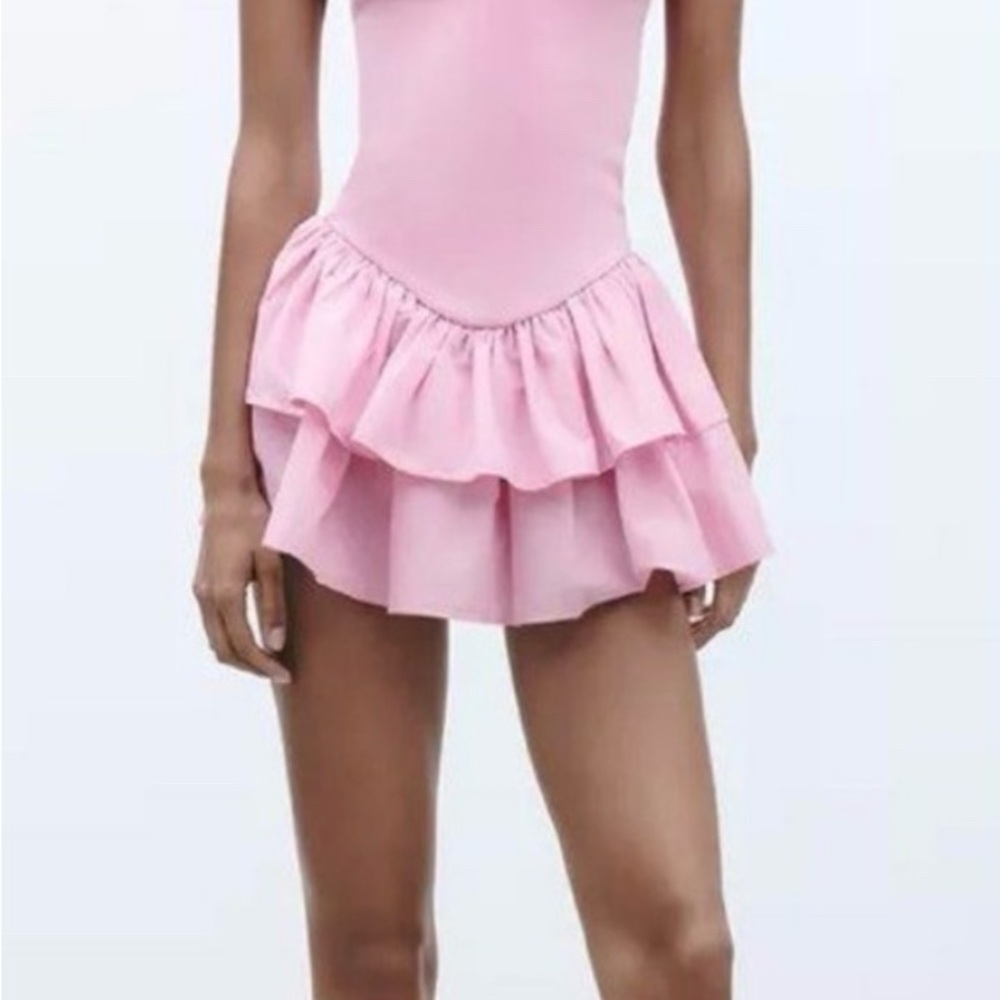 Zara Combination Pink Ruffle Mini Dress